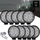 Kit com 10 Faróis de Milha Off-Road 14 LEDs Redondo - 42W de Potência